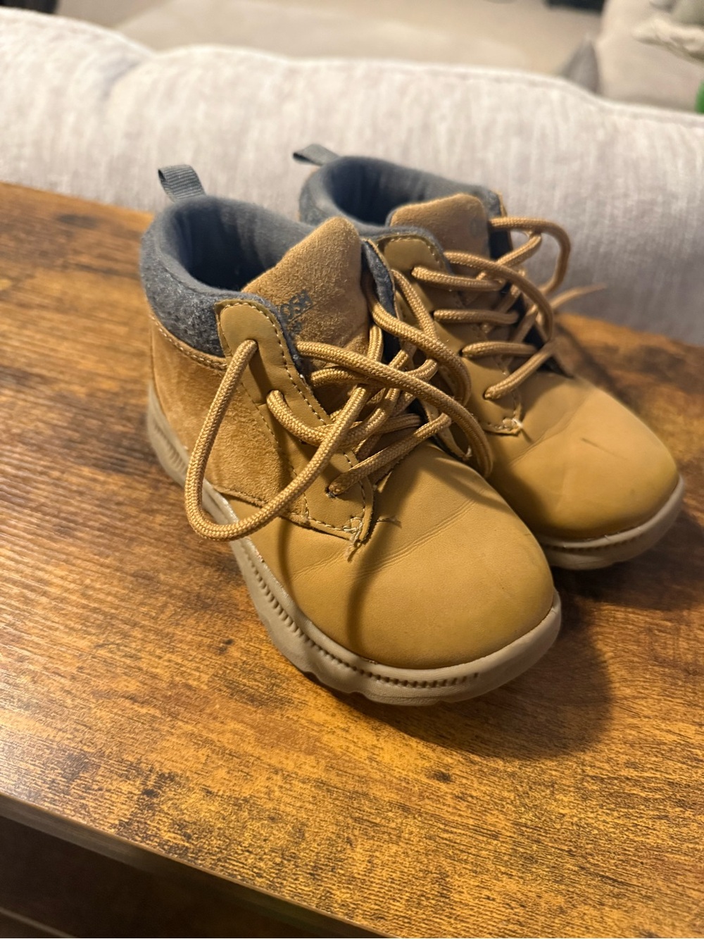 OshKosh B'gosh Tan Lace-Up Kids Boots with Gray Collar